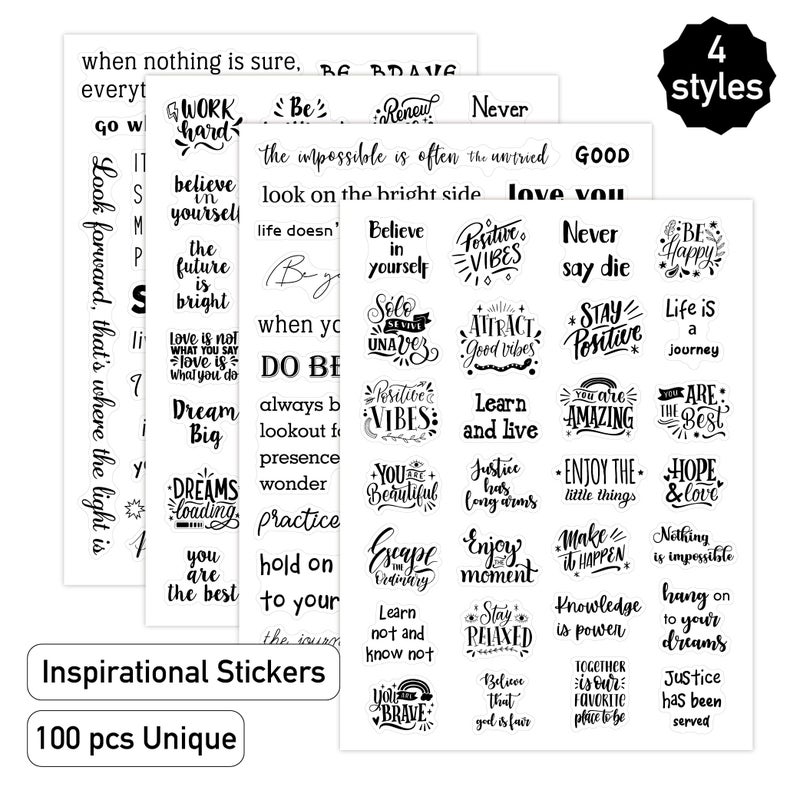 Yoksas 100Pcs Black Inspirational Quotes Stickers - Waterproof Transparent Motivational Words Stickers for Scrapbooking,Journaling,Resin Crafts Art,Tumbler - Image 2
