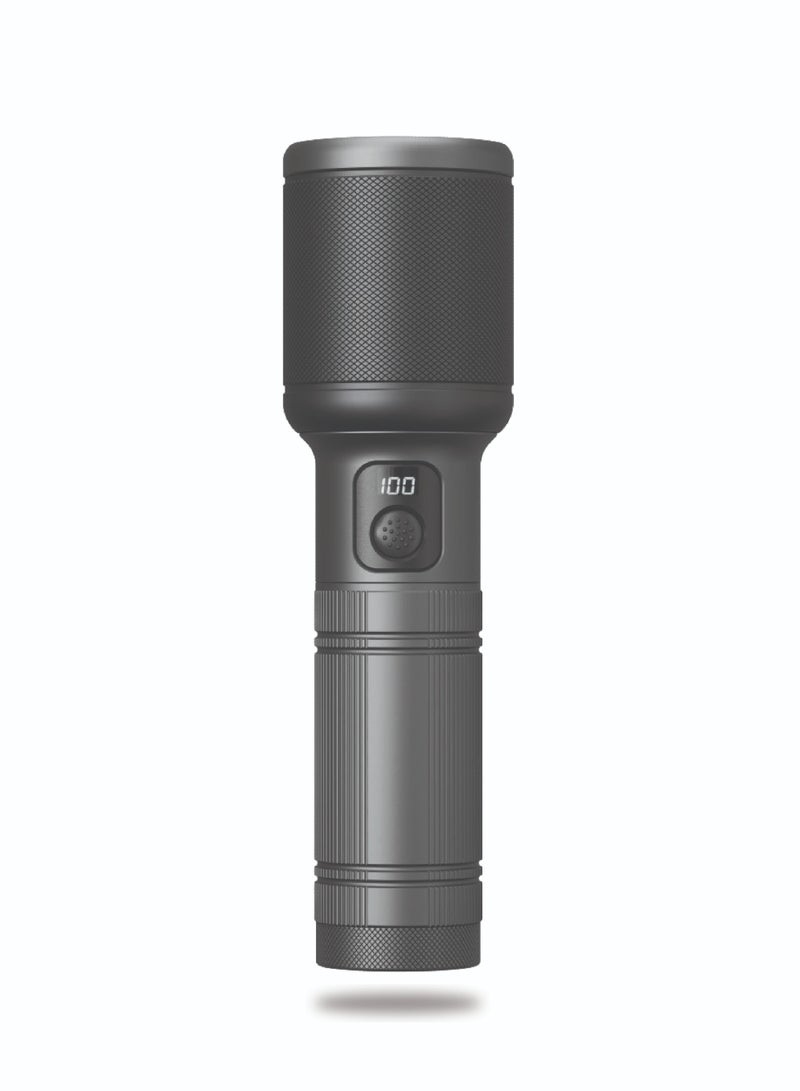 فليكسي مصباح يدوي LED رقمي قابل للتكبير والتصغير - طاقة عالية 60 وات، 2200 لومن، مدى 1800 متر، قابل لإعادة الشحن من النوع C، بطارية ليثيوم أيون 5000 مللي أمبير في الساعة، وضع SOS، ضمان لمدة 4 سنوات. - Image 1