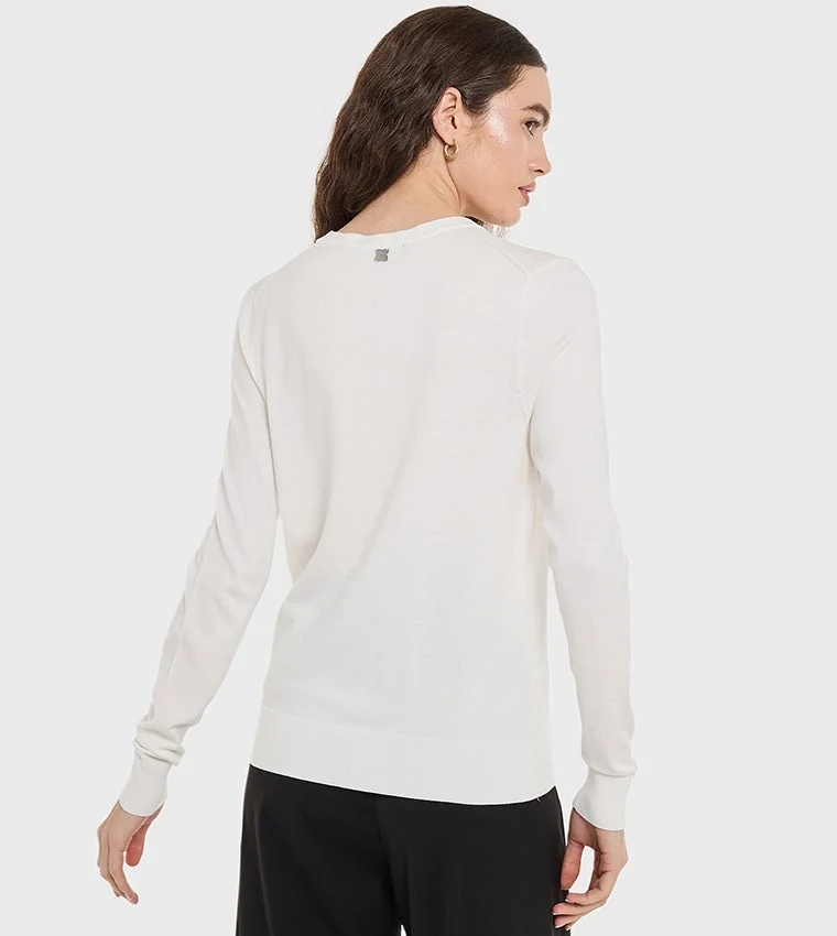 بي سي بي جي BCBG Basic Round Neck Flat Knit Sweater