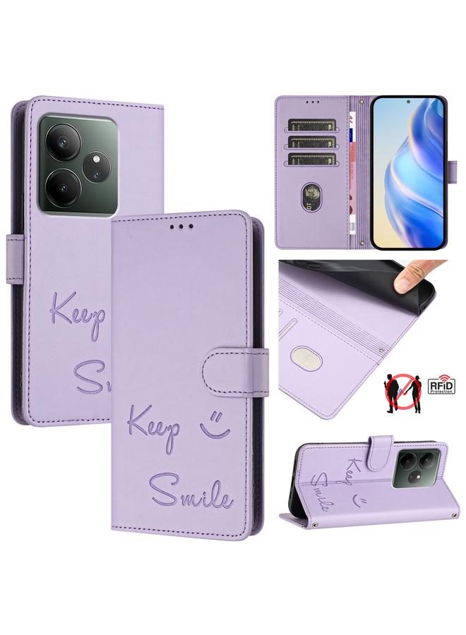 اس-توب جراب لهاتف Realme GT 6 / 6T 5G جراب هاتف جلدي بنقش ابتسامة عالمية بتقنية RFID - Image 1