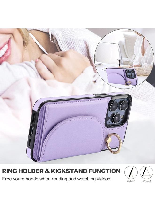 اس-توب جراب هاتف iPhone 15 Plus YM007 مع حامل حلقي وحقيبة بطاقات وجلد ملمس - Image 5