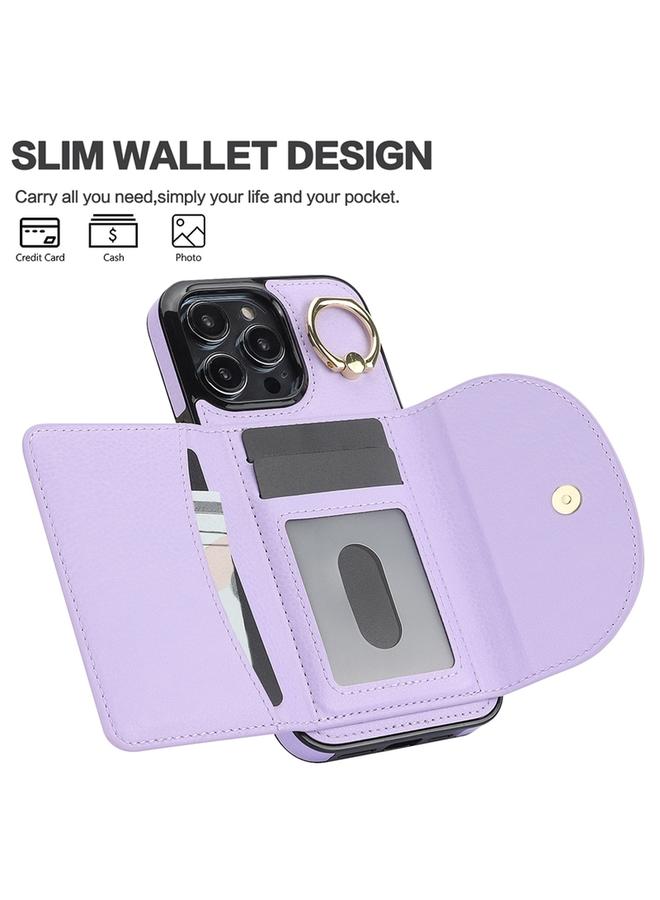 اس-توب جراب هاتف iPhone 15 Plus YM007 مع حامل حلقي وحقيبة بطاقات وجلد ملمس - Image 4