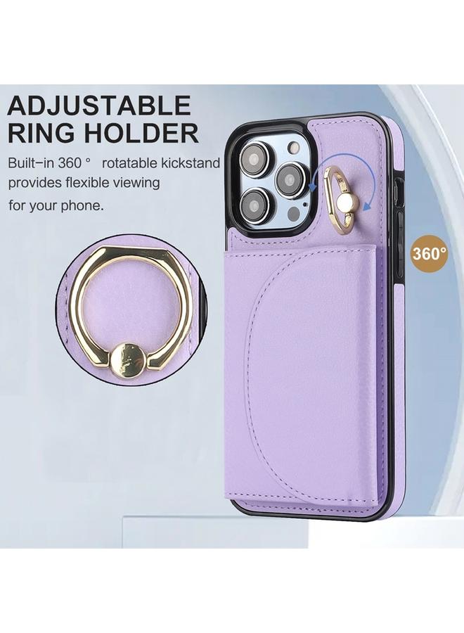 اس-توب جراب هاتف iPhone 15 Plus YM007 مع حامل حلقي وحقيبة بطاقات وجلد ملمس - Image 2