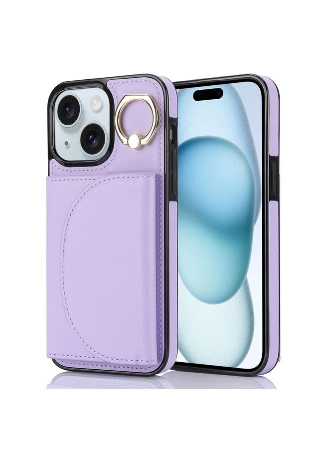 اس-توب جراب هاتف iPhone 15 Plus YM007 مع حامل حلقي وحقيبة بطاقات وجلد ملمس - Image 1