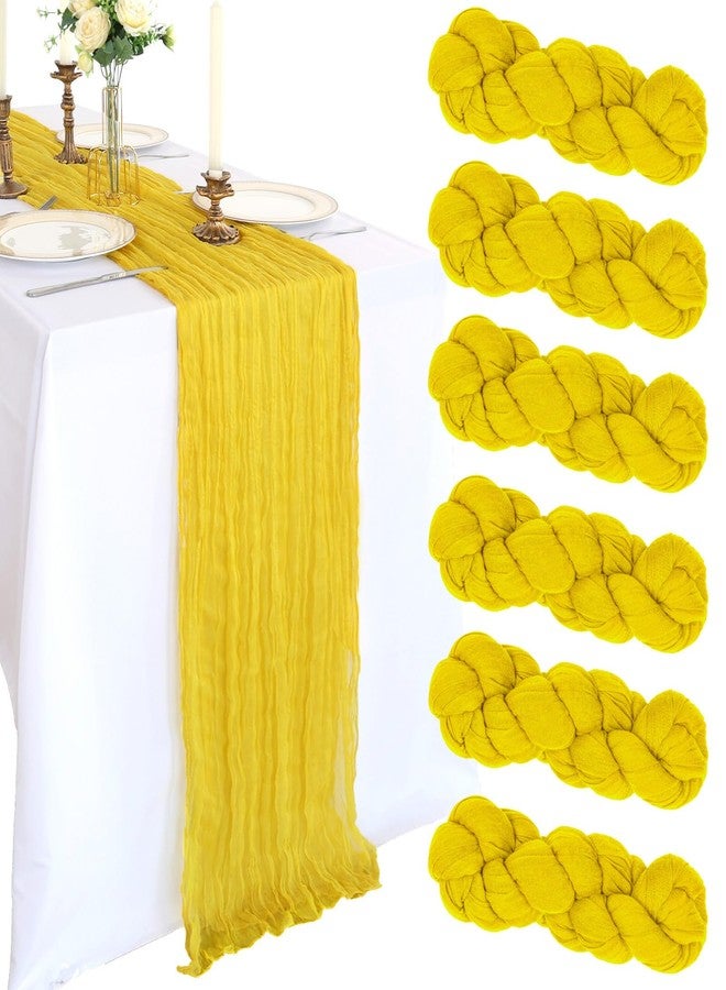 CKIKU 6 Pack 10FT Lemon Yellow Cheesecloth Table Runner 120 Inch Long Gauze Rustic Boho Spring Cheese Cloth Table Runner Sheer Fabric Decorations for Holiday Party Wedding Banquet Bridal Baby Shower Décor - Image 1