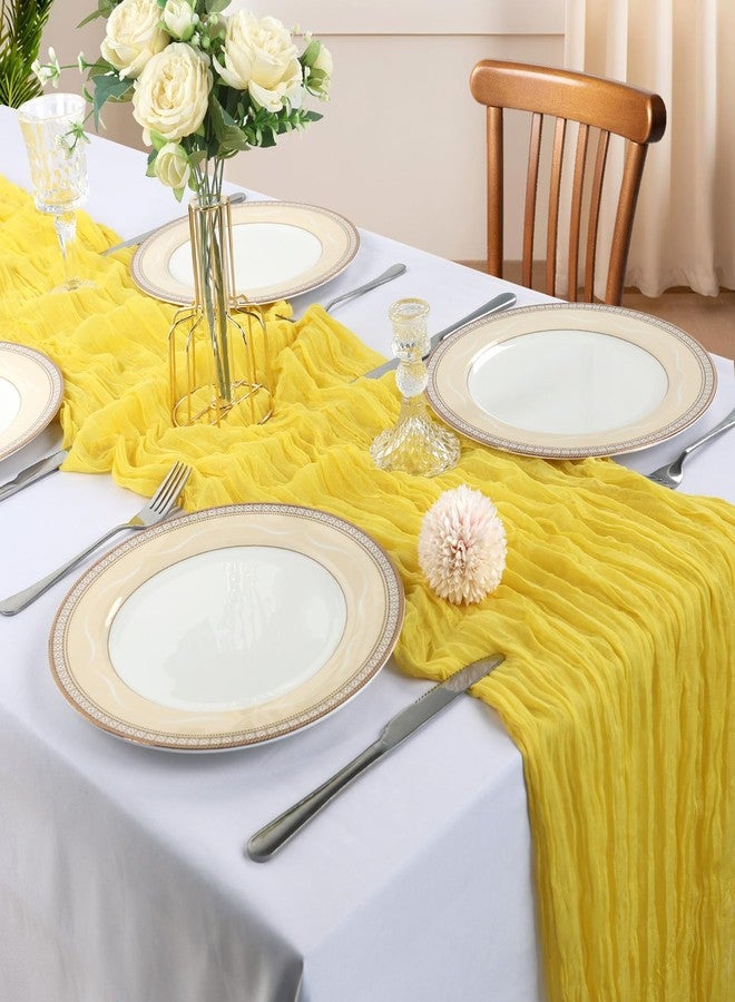 CKIKU 6 Pack 10FT Lemon Yellow Cheesecloth Table Runner 120 Inch Long Gauze Rustic Boho Spring Cheese Cloth Table Runner Sheer Fabric Decorations for Holiday Party Wedding Banquet Bridal Baby Shower Décor - Image 2