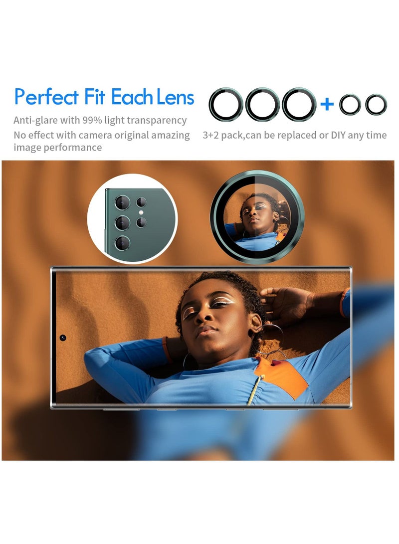 BORTONY Galaxy S22 Ultra Camera Lens Protector 3+2PCS 9H Tempered Glass Camera Protection Cover with Metal Individual Ring for Samsung Galaxy S22 Ultra 5G - Image 5