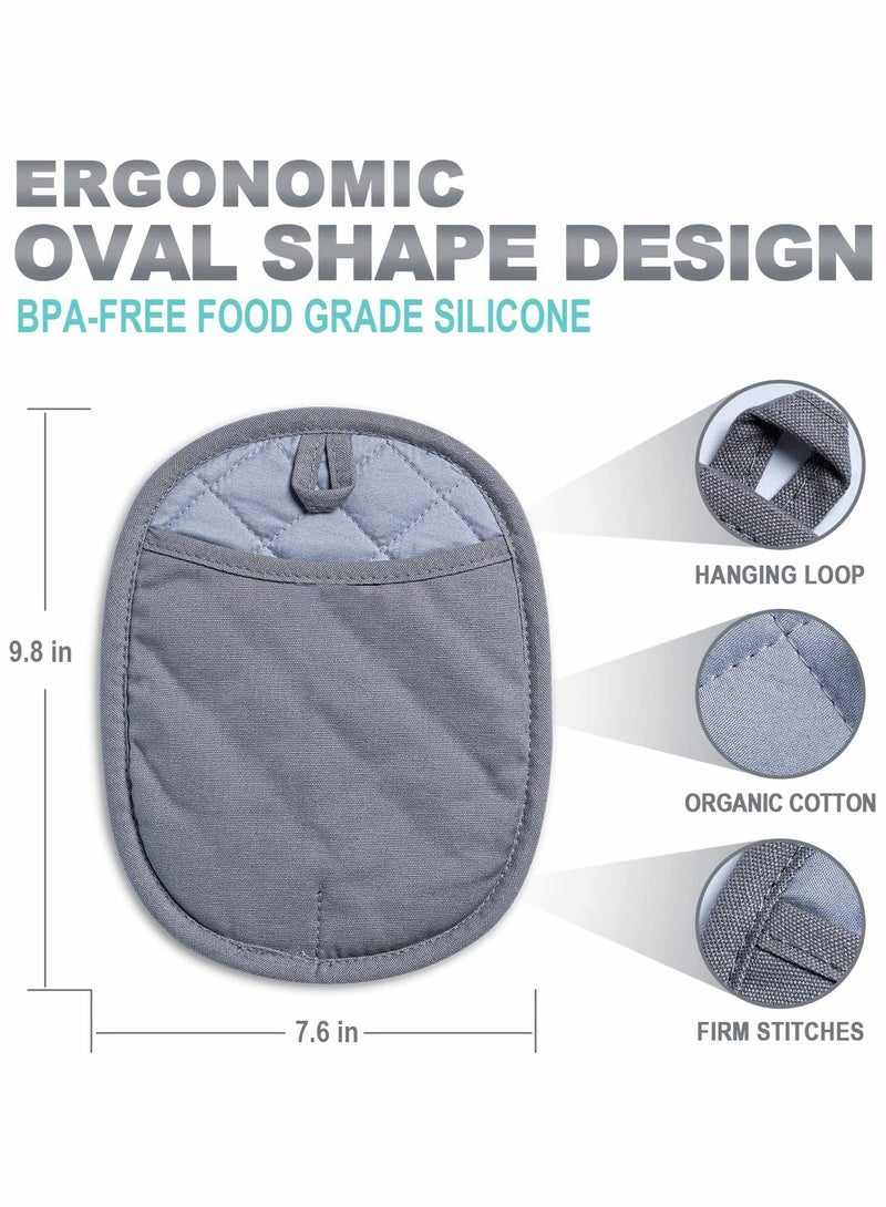 Silicone Pot Holders Sets, Heat Resistant Oven Hot Pads with Pockets Non-Slip Grip Large Potholders for Kitchen Baking Cooking | Quilted Liner | 9.8 x 7.6 Inches | Gray | Pack of 2  - Image 4