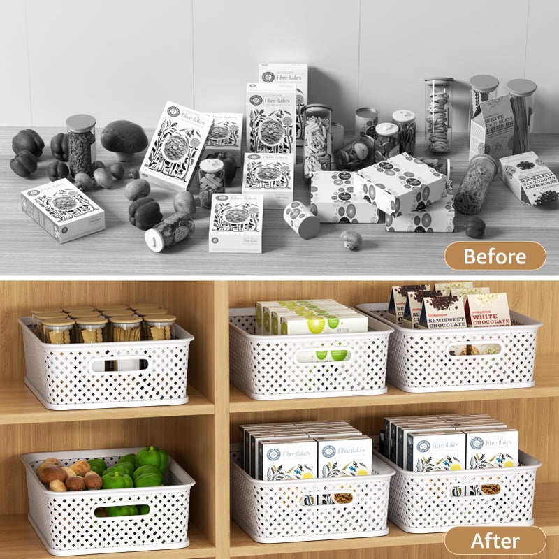 MaxGear Organization and Storage 3 Packs, Plastic Bins Organizer Bins, Woven Baskets for Storage, Plastic Baskets with Handles, White Basket for Organizing, Basket Organizer for Home and Office, Large - Image 4