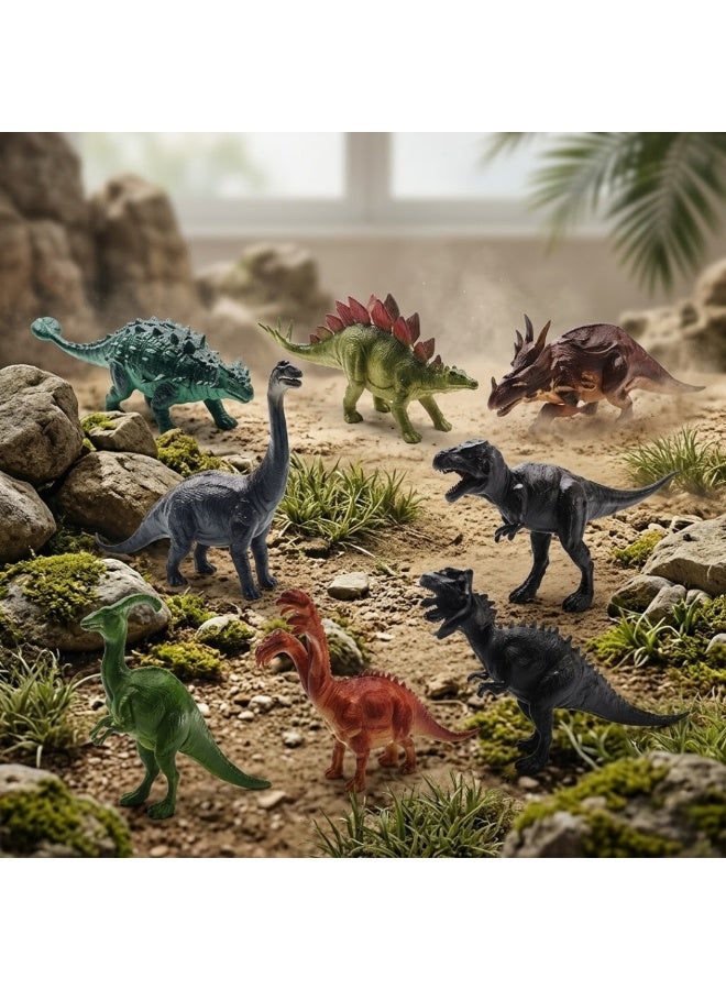 Lukadah 8 Pcs Kids Dinosaur Toys Set, Realistic Plastic Dinosaur Figures for Boys & Girls, Educational Animal Playset with T. rex, Triceratops, Stegosaurus, Brachiosaurus, Learning Toy for Toddlers, Birthday Gift, Imaginative Play Toy Set - Image 2