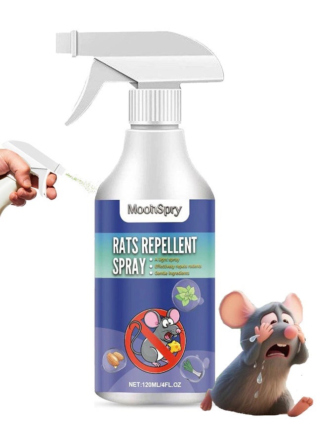 MOONSPRY Rats Repellent Spray, Rodent Repellent, 100% Natural Repel Mice, Outdoor Garden Mint Scented Rat Repellent Spray, Use To Prevent, Catch And Repel Rats, Eco-Friendly Mouse Repellent Spray Natural Non-Toxic 120ml - Image 1
