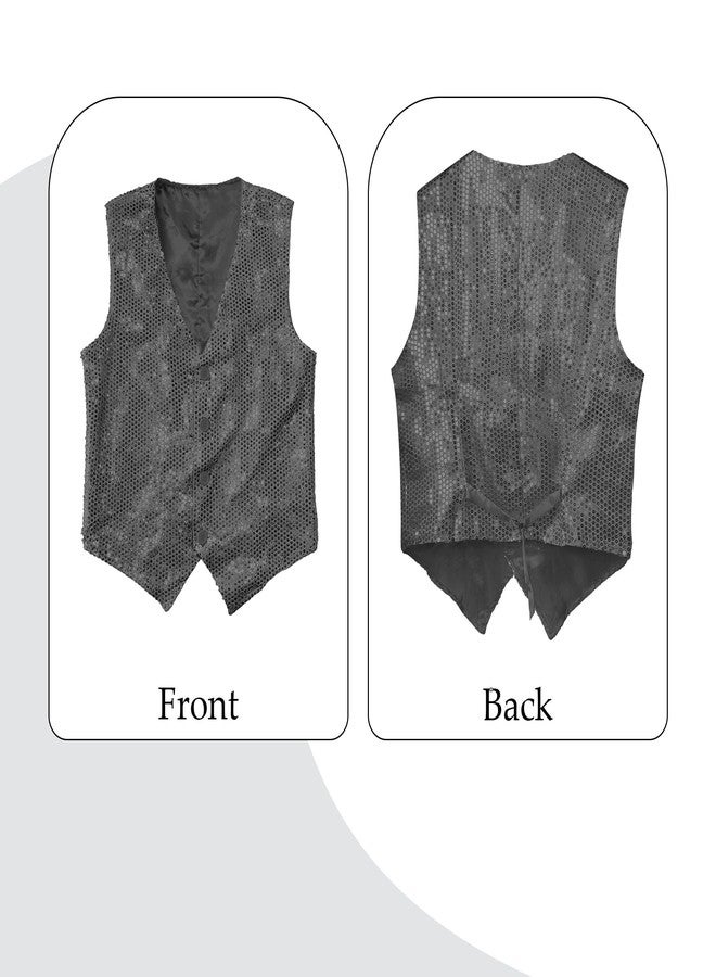 Carnavalife Men’s Sequin Vest V-Neck Sparkly Waistcoat for Disco Party, Halloween, Stage or Prom (Black, S) - Image 4