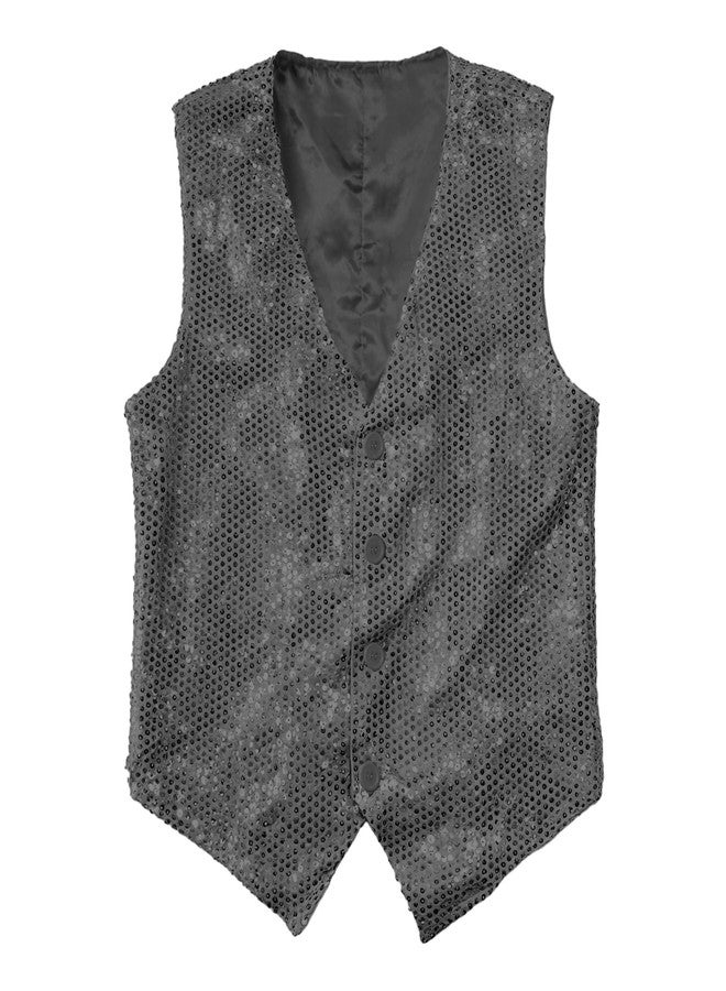 Carnavalife Men’s Sequin Vest V-Neck Sparkly Waistcoat for Disco Party, Halloween, Stage or Prom (Black, S) - Image 1