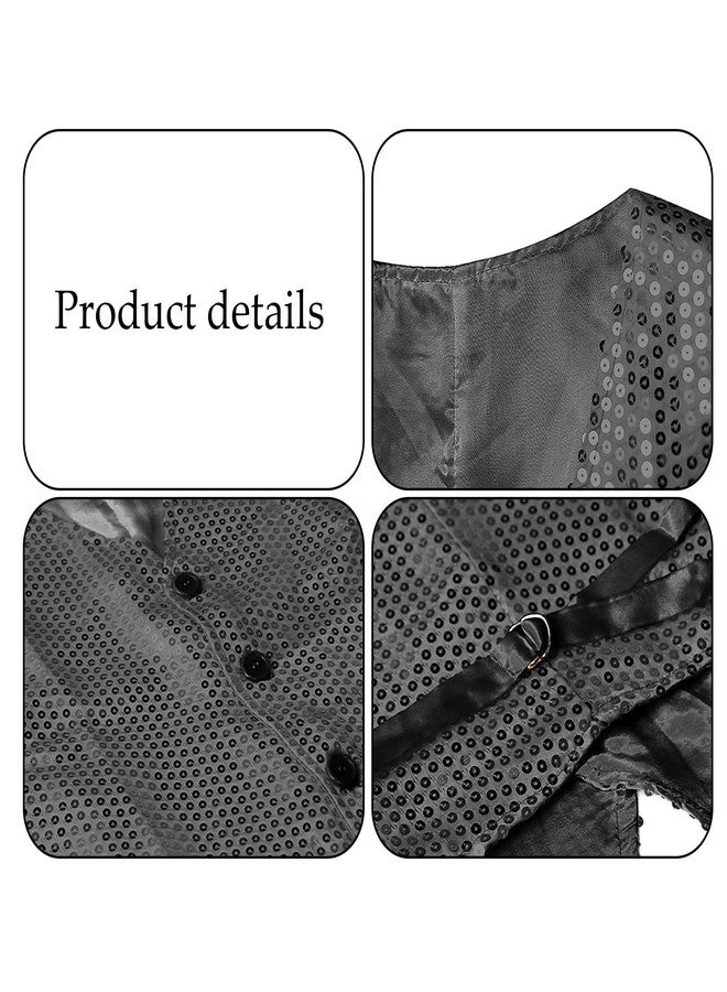 Carnavalife Men’s Sequin Vest V-Neck Sparkly Waistcoat for Disco Party, Halloween, Stage or Prom (Black, S) - Image 3
