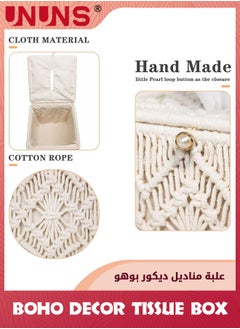 UNUNS Tissue Box Cover Square,Boho Decor Paper Tissue Holder With Bead Buckle Macrame,Napkin Tissues Organizer Home Decor,For Bathroom Bedroom Dresser Living Room Office,White  - Image 4