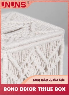 UNUNS Tissue Box Cover Square,Boho Decor Paper Tissue Holder With Bead Buckle Macrame,Napkin Tissues Organizer Home Decor,For Bathroom Bedroom Dresser Living Room Office,White  - Image 2