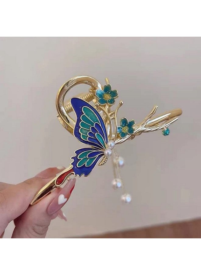 WHISKET Butterfly Hair Claw Clips for Women, Large Non-Slip Strong Metal Flower Hair Clips Sparkly Hold Hair Jaw Clips Cute Hair Claws Big Flower Clips Cute Hair Clips (QUEEN, Q-blue) - Image 1