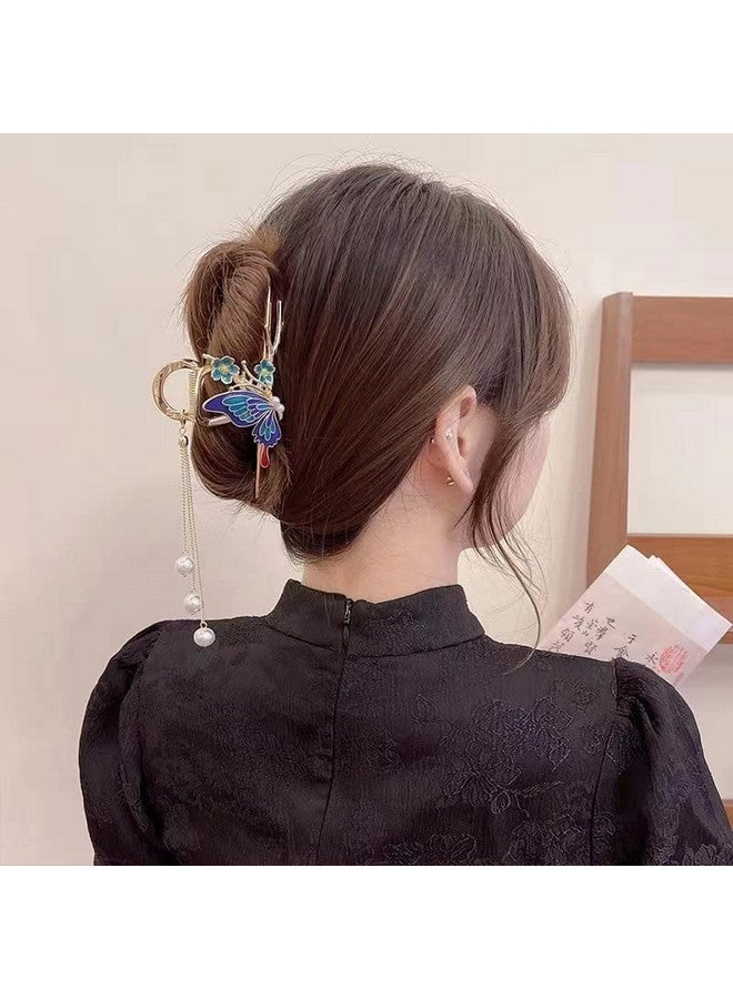 WHISKET Butterfly Hair Claw Clips for Women, Large Non-Slip Strong Metal Flower Hair Clips Sparkly Hold Hair Jaw Clips Cute Hair Claws Big Flower Clips Cute Hair Clips (QUEEN, Q-blue) - Image 2