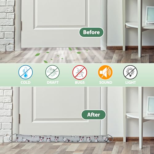 SANFERGE Weighted Door Draft Stopper, 2 Pack 36 Inch Under Door Blocker, Bottom of Door Window Air Noise Light Gap Filler, Saving Energy Cartoon Print Canvas Cotton 2.2Lb - Image 3