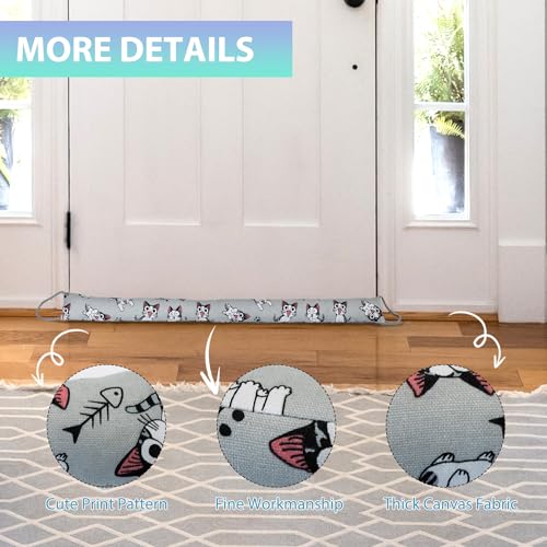 SANFERGE Weighted Door Draft Stopper, 2 Pack 36 Inch Under Door Blocker, Bottom of Door Window Air Noise Light Gap Filler, Saving Energy Cartoon Print Canvas Cotton 2.2Lb - Image 5