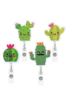 Y&D SYOSI 4 Pieces Felt Retractable Badge Holder, Cactus Reels with Clip ID Name Holder for Office School Worker Doctor Nurse Teacher  - Image 1