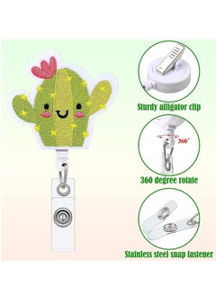Y&D SYOSI 4 Pieces Felt Retractable Badge Holder, Cactus Reels with Clip ID Name Holder for Office School Worker Doctor Nurse Teacher  - Image 2