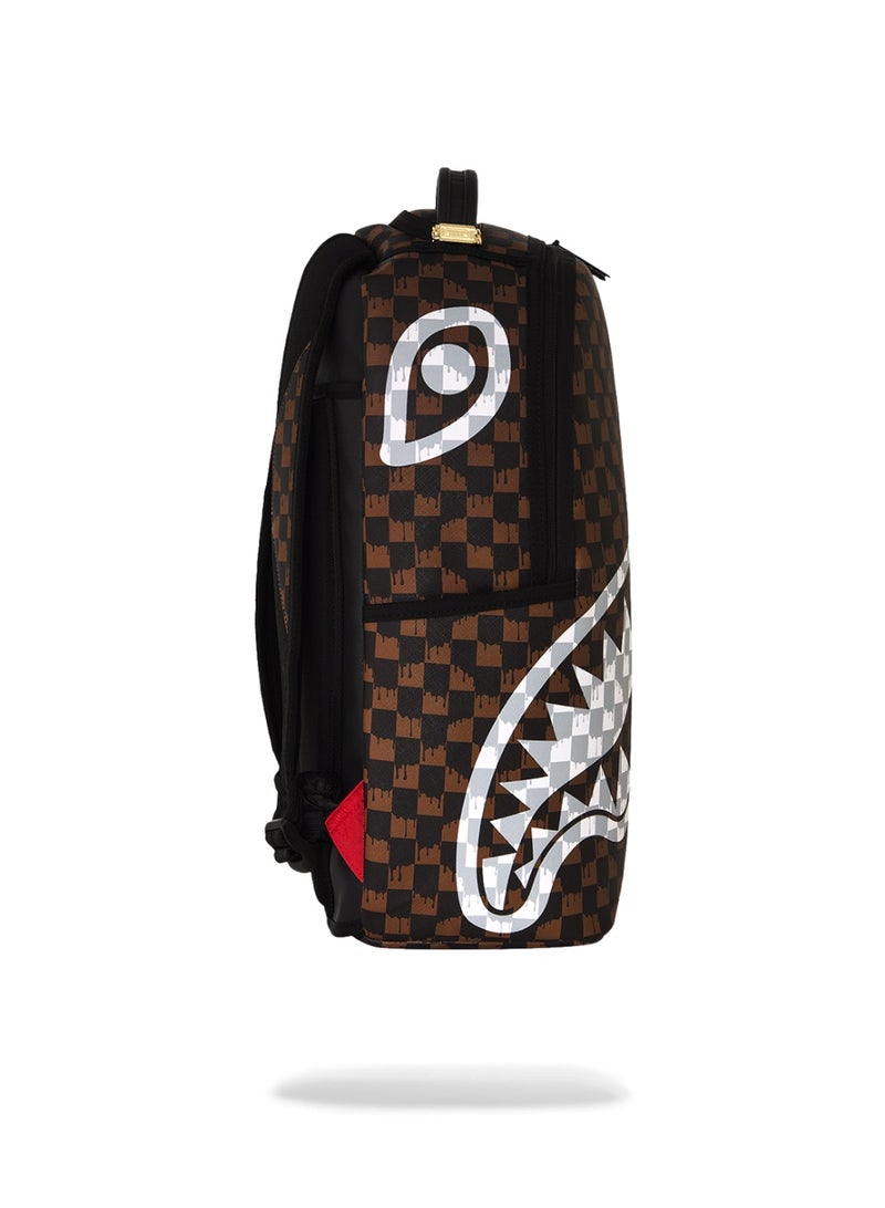 SPRAYGROUND BROWN AND CREAM DRIP CHECK SHARK DLXSV BACKPACK - Image 3