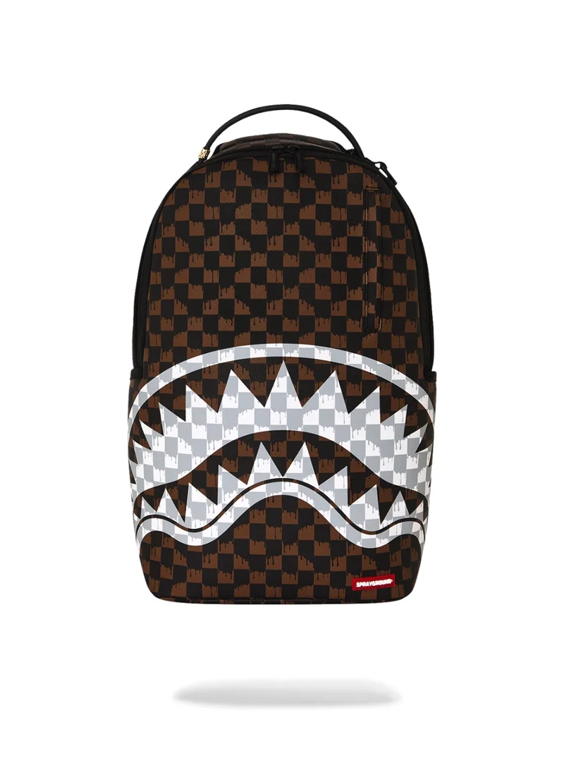 Sprayground BROWN AND CREAM DRIP CHECK SHARK DLXSV BACKPACK