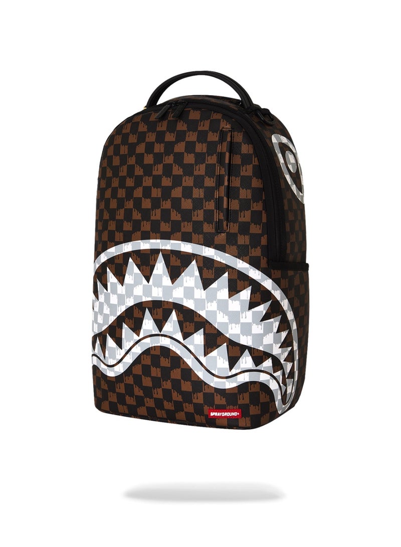 SPRAYGROUND BROWN AND CREAM DRIP CHECK SHARK DLXSV BACKPACK - Image 5