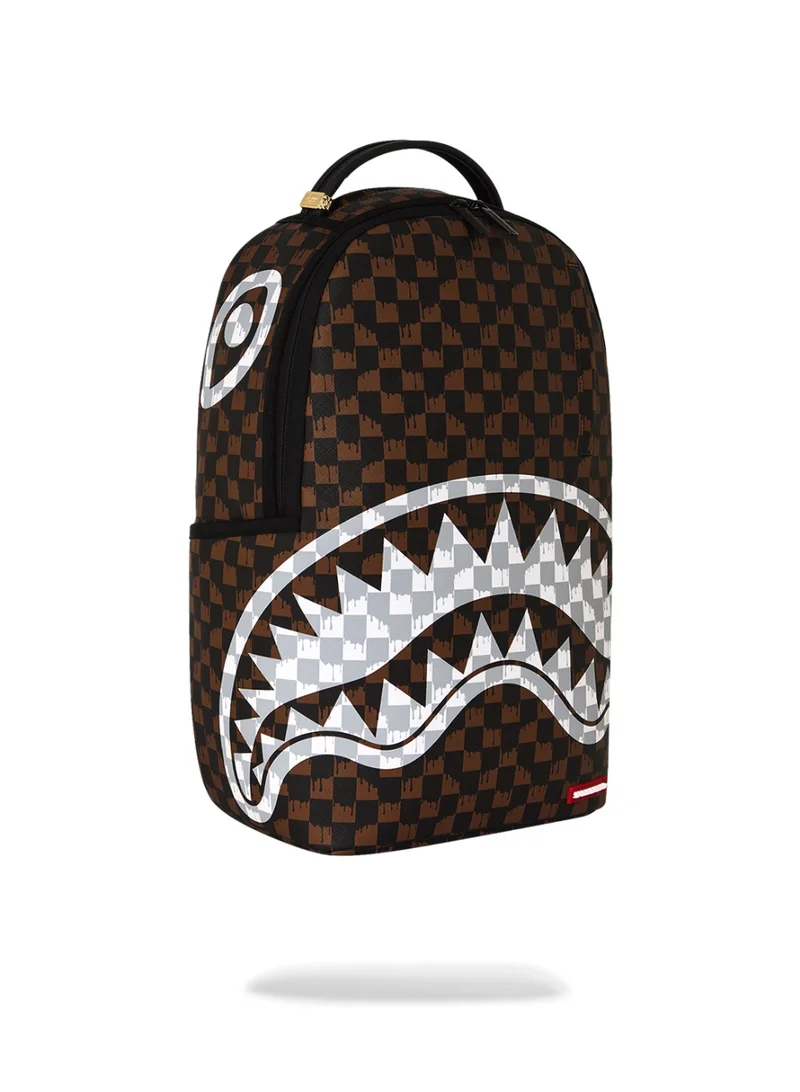 Sprayground BROWN AND CREAM DRIP CHECK SHARK DLXSV BACKPACK