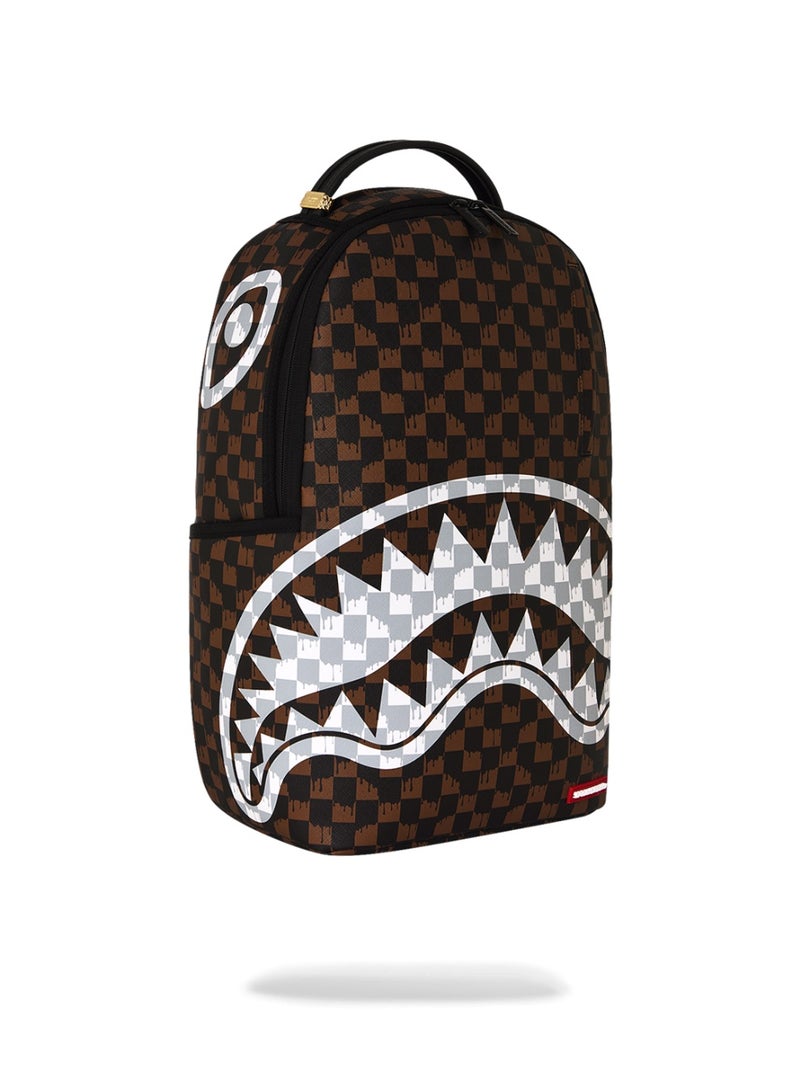 SPRAYGROUND BROWN AND CREAM DRIP CHECK SHARK DLXSV BACKPACK - Image 2