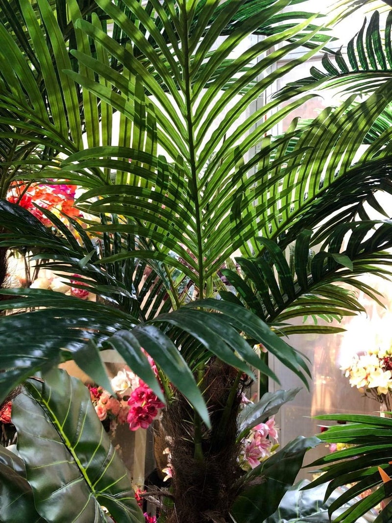 AMERIQUE نبات شجرة النخيل الفينيقي الاستوائي الصناعي بارتفاع 6 أقدام من AMERIQUE مع 15 ورقة كبيرة في وعاء بلاستيكي للشتلات بتقنية الإحساس الطبيعي باللون الأخضر - Image 2