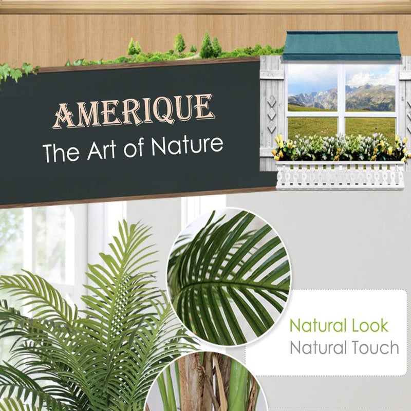 AMERIQUE نبات شجرة النخيل الفينيقي الاستوائي الصناعي بارتفاع 6 أقدام من AMERIQUE مع 15 ورقة كبيرة في وعاء بلاستيكي للشتلات بتقنية الإحساس الطبيعي باللون الأخضر - Image 4