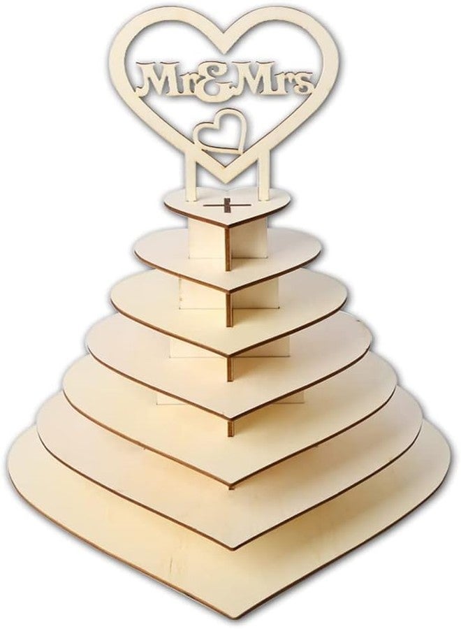 WenffbBou 7-Tiers Wooden Heart Chocolate Display Stand, 16" DIY Dessert Table Tower Rack， Cupcake Chocolate Holder Display Stand for Wedding Birthday Party Valentine's Day Engagement Anniversary Dessert Table - Image 2
