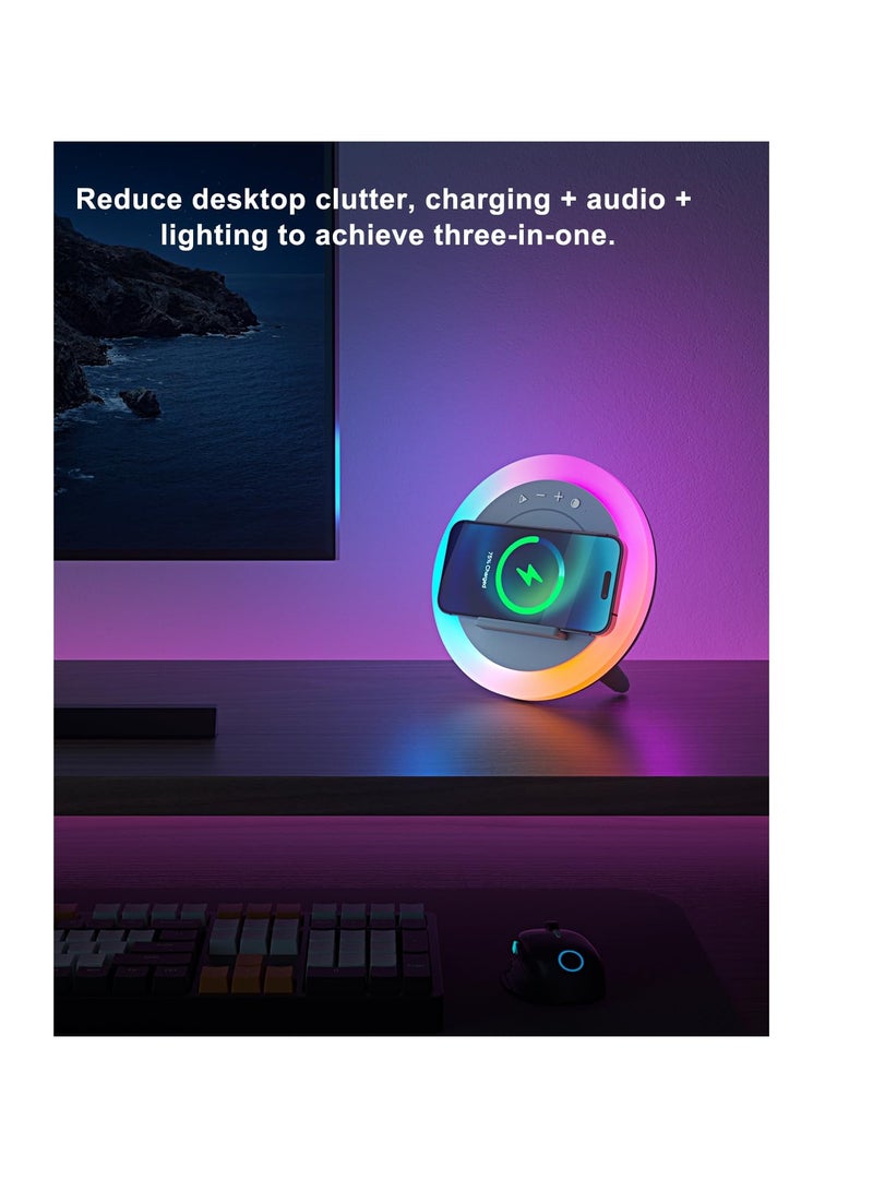 SYOSI Wireless Charging Bluetooth Speaker, Night Light Bluetooth Speaker, Color Changing Bluetooth Speaker Night Light, Wireless Charger Stand LED Music Lamp, Gifts Girls Boys (6.6inch) - Image 5