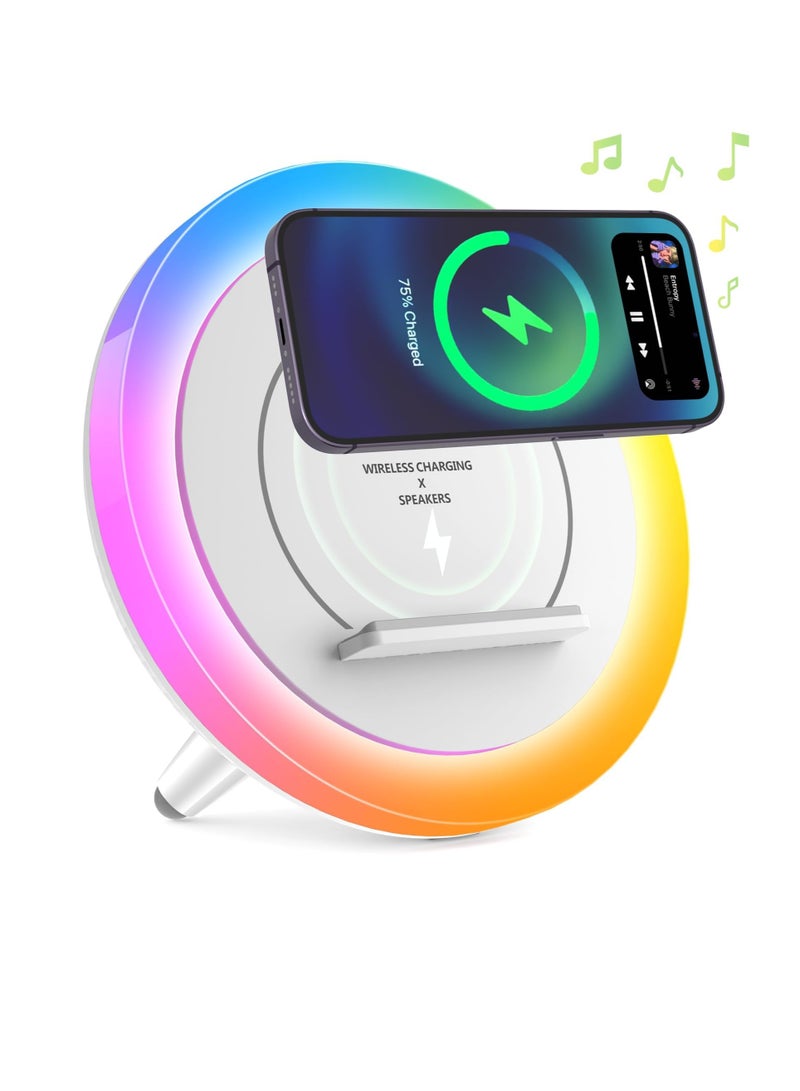 SYOSI Wireless Charging Bluetooth Speaker, Night Light Bluetooth Speaker, Color Changing Bluetooth Speaker Night Light, Wireless Charger Stand LED Music Lamp, Gifts Girls Boys (6.6inch) - Image 1
