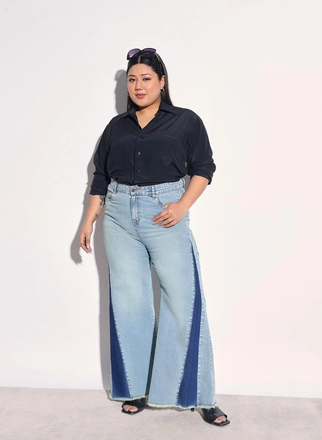 Sassafras Plus Size Whisker Side Color Block Flared Jeans