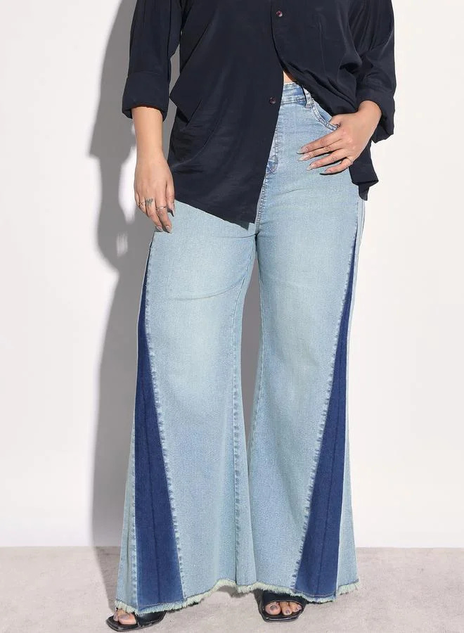 Sassafras Plus Size Whisker Side Color Block Flared Jeans