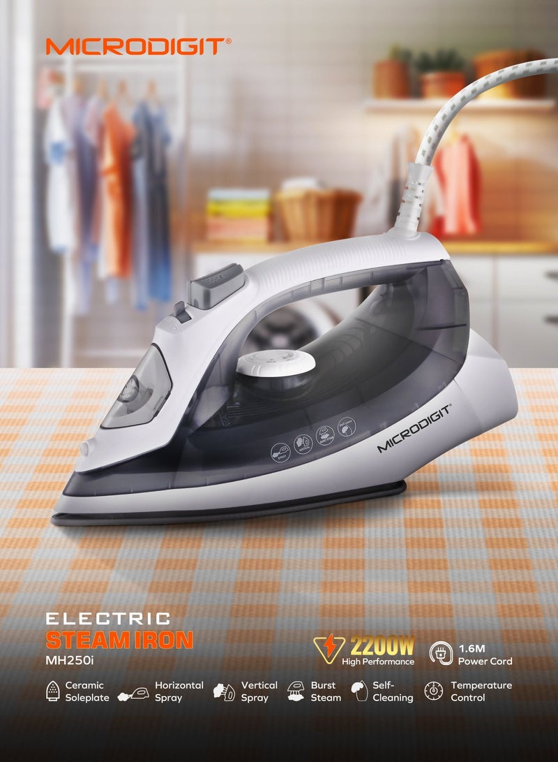 ميكرو ديجيت مكواة بخار بقدرة 2200 واط، وظيفة التجفيف/الرش، قاعدة غير لاصقة، وظيفة البخار العمودي، حماية من الحرارة الزائدة أسود/أبيض - Image 5