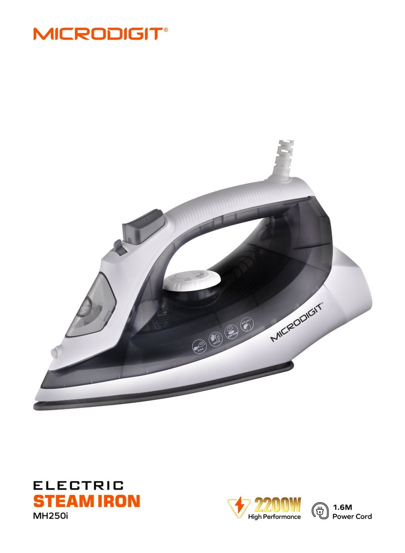 ميكرو ديجيت مكواة بخار بقدرة 2200 واط، وظيفة التجفيف/الرش، قاعدة غير لاصقة، وظيفة البخار العمودي، حماية من الحرارة الزائدة أسود/أبيض - Image 1