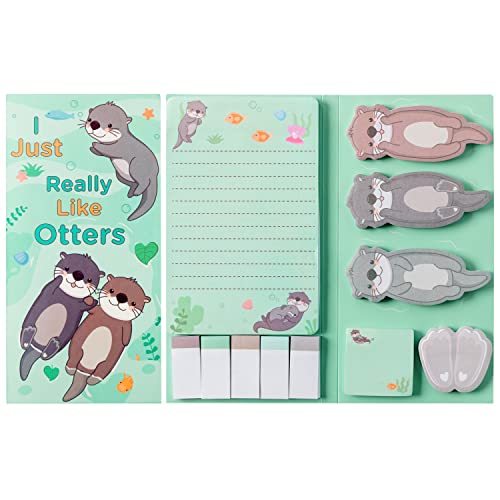 Xqumoi I Just Really Like Otters Sticky Notes Set, 550 Sheets, Cute Cartoon Otters Self-Stick Notes Pads Sea Animal Divider Tabs Bundle Writing Memo Pads Back to School Office Supplies Small Gift - Image 1