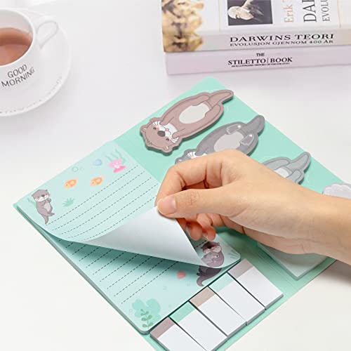 Xqumoi I Just Really Like Otters Sticky Notes Set, 550 Sheets, Cute Cartoon Otters Self-Stick Notes Pads Sea Animal Divider Tabs Bundle Writing Memo Pads Back to School Office Supplies Small Gift - Image 3