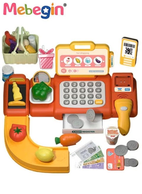 مجموعة كاشير للأطفال مع ماسح ضوئي وملحقات أخرى غنية، آلة كاشير مع إنتركوم ووظيفة حسابية وصوت، ألعاب منزلية إبداعية، هدية تعليمية للأطفال، مصنوعة من بلاستيك غير سام، تتطلب 3 بطاريات AA (غير مرفقة)