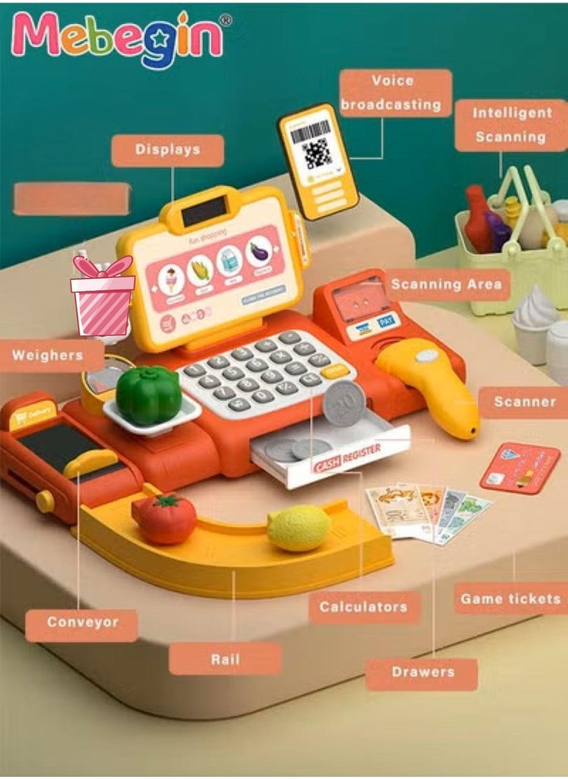 MEBEGIN - Kids Cashier Register Set with Scanner, Walkie-talkie and Other Rich Accessaries, Cashier Machine with Intercom and Calculation Function and Sound, Creative Play House Toys, Educational Gift for Kids, Made of Non-toxic Plastic, 3 AA Batteries Required(Not Included) - Image 1