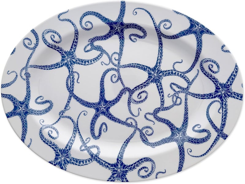 CASKATA Starfish Melamine Large Platter  Large Platter for Entertaining and Everyday Use  Perfect for Home Beach Pool and Gifting  Blue on White Color  16 x 12 in - Image 1
