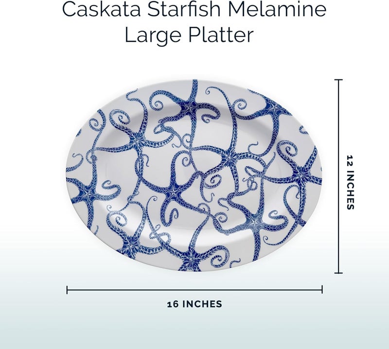 CASKATA Starfish Melamine Large Platter  Large Platter for Entertaining and Everyday Use  Perfect for Home Beach Pool and Gifting  Blue on White Color  16 x 12 in - Image 2
