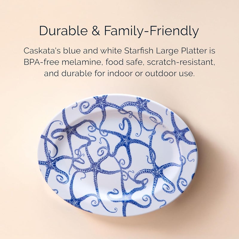 CASKATA Starfish Melamine Large Platter  Large Platter for Entertaining and Everyday Use  Perfect for Home Beach Pool and Gifting  Blue on White Color  16 x 12 in - Image 4