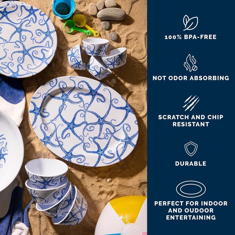 CASKATA Starfish Melamine Large Platter  Large Platter for Entertaining and Everyday Use  Perfect for Home Beach Pool and Gifting  Blue on White Color  16 x 12 in - Image 3