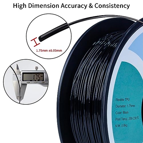 ZIRO TPU Filament 1.75mm 3D Printer Filament, Shore 95A Hardness TPU, Flexible Soft Material, 0.8KG/1.8lbs Spool, Fit Most FDM 3D Printers, Black - Image 3