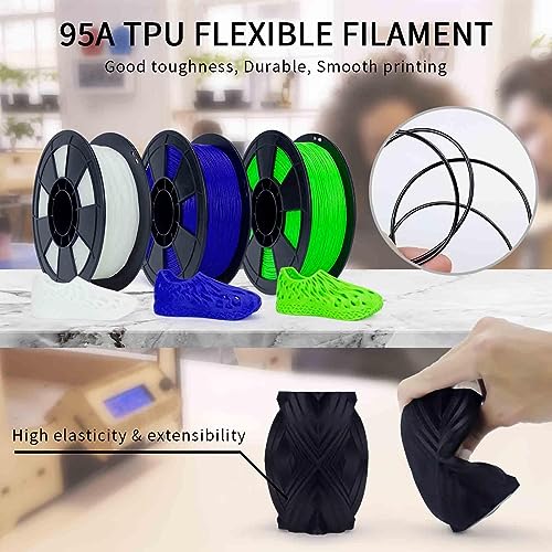 ZIRO TPU Filament 1.75mm 3D Printer Filament, Shore 95A Hardness TPU, Flexible Soft Material, 0.8KG/1.8lbs Spool, Fit Most FDM 3D Printers, Black - Image 2